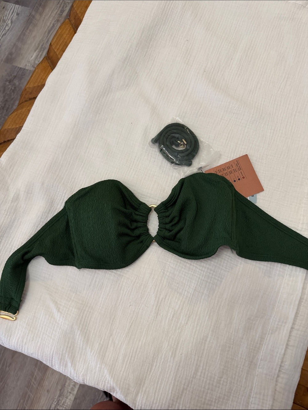 Shade & Shore Forest Green Bandeau Bikini Top with Gold Ring